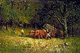 Edward Mitchell Bannister Canvas Paintings - boy and man with oxen